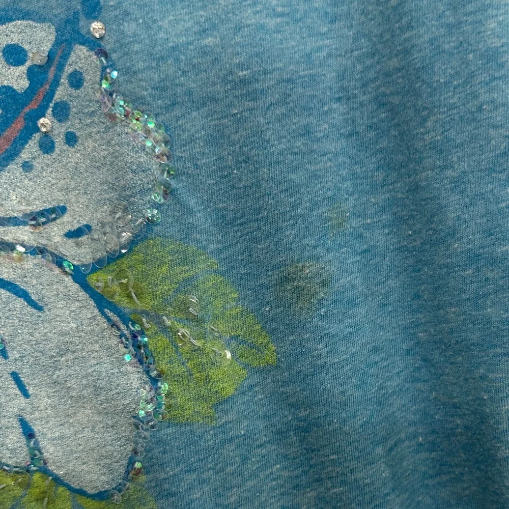 New! Hollister Aqua Blue Sequin & Glitter Floral Print Short Sleeve Tee *Flaw* L - Picture 10 of 10